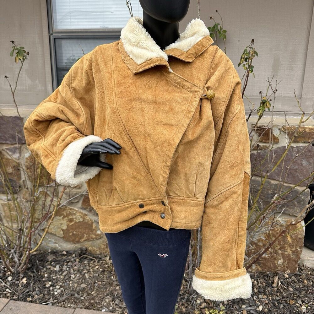 Foxrun Leather Jacket Womens XL Button Genuine Coat Fleece Lining Pockets‎